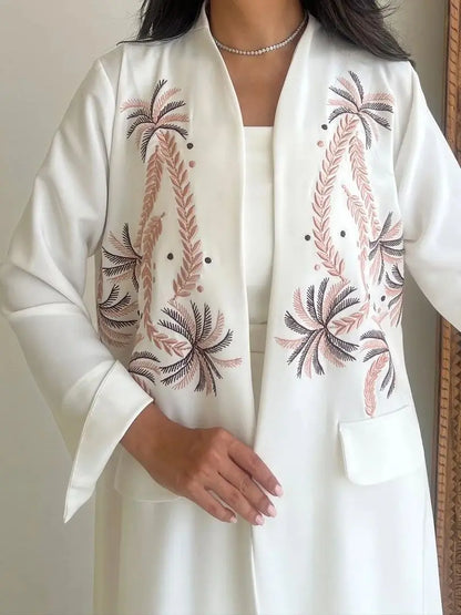 Saviig Luxury White Muslim Eid Kebaya Kaftan Abaya Modest Kimono Robe for Women