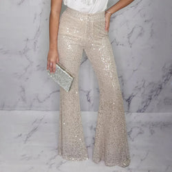 Saviig Sequin High Waisted Flare Pants Night Out Club Bell Bottom Trousers
