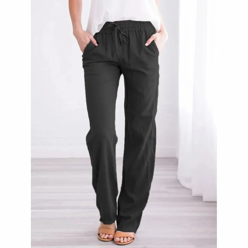 Saviig Breezy Cotton Linen Drawstring Pants - Casual & Comfy Straight Leg Trousers