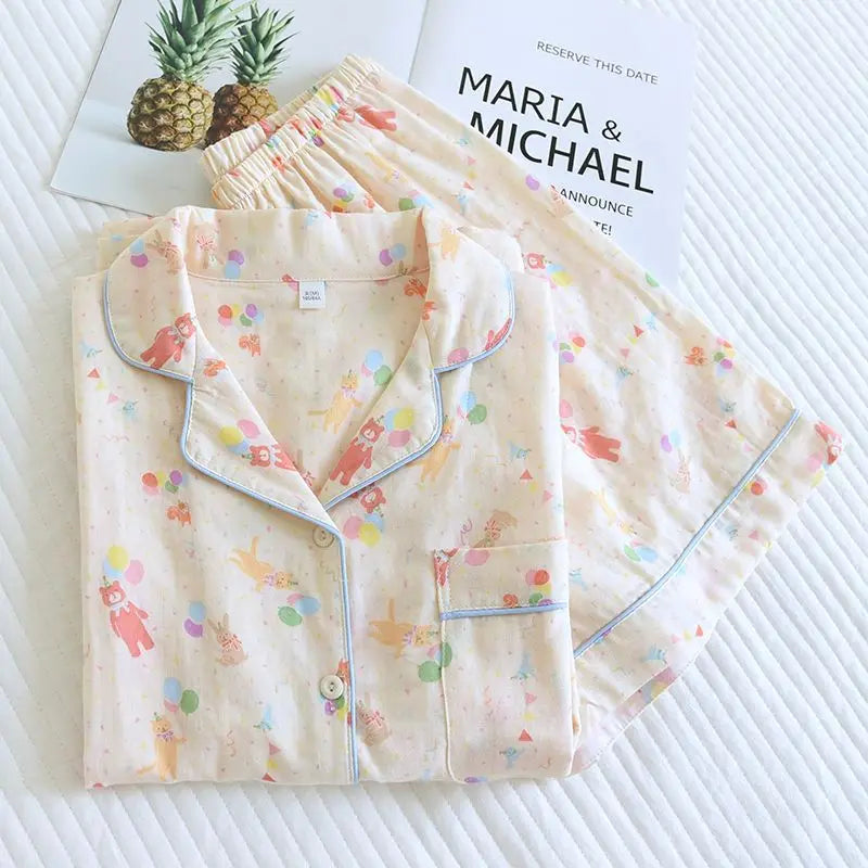 Saviig Cotton Cartoon Pajama Set - Short Sleeves & Shorts
