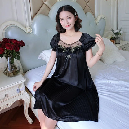 Saviig Ice Silk Nightgown: Short Sleeve Sexy Sleepwear & Lounge Pyjama