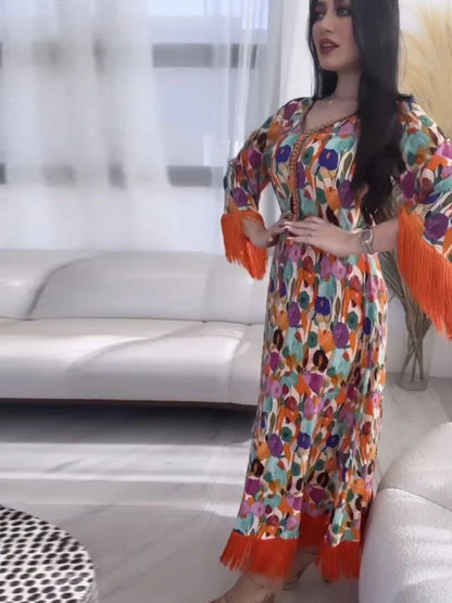 Saviig Eid Muslim Tassel Abaya Dress for Women Diamond Jalabiya Morocco Party Dubai Abaya