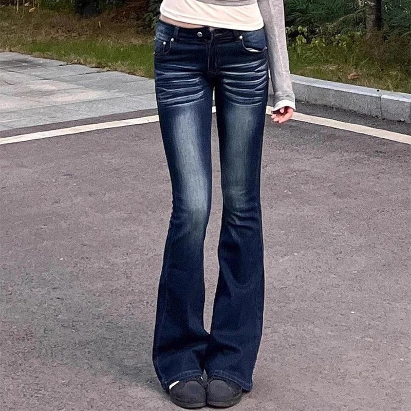 Saviig Vintage Deep Blue Low Rise Bell-Bottom Jeans