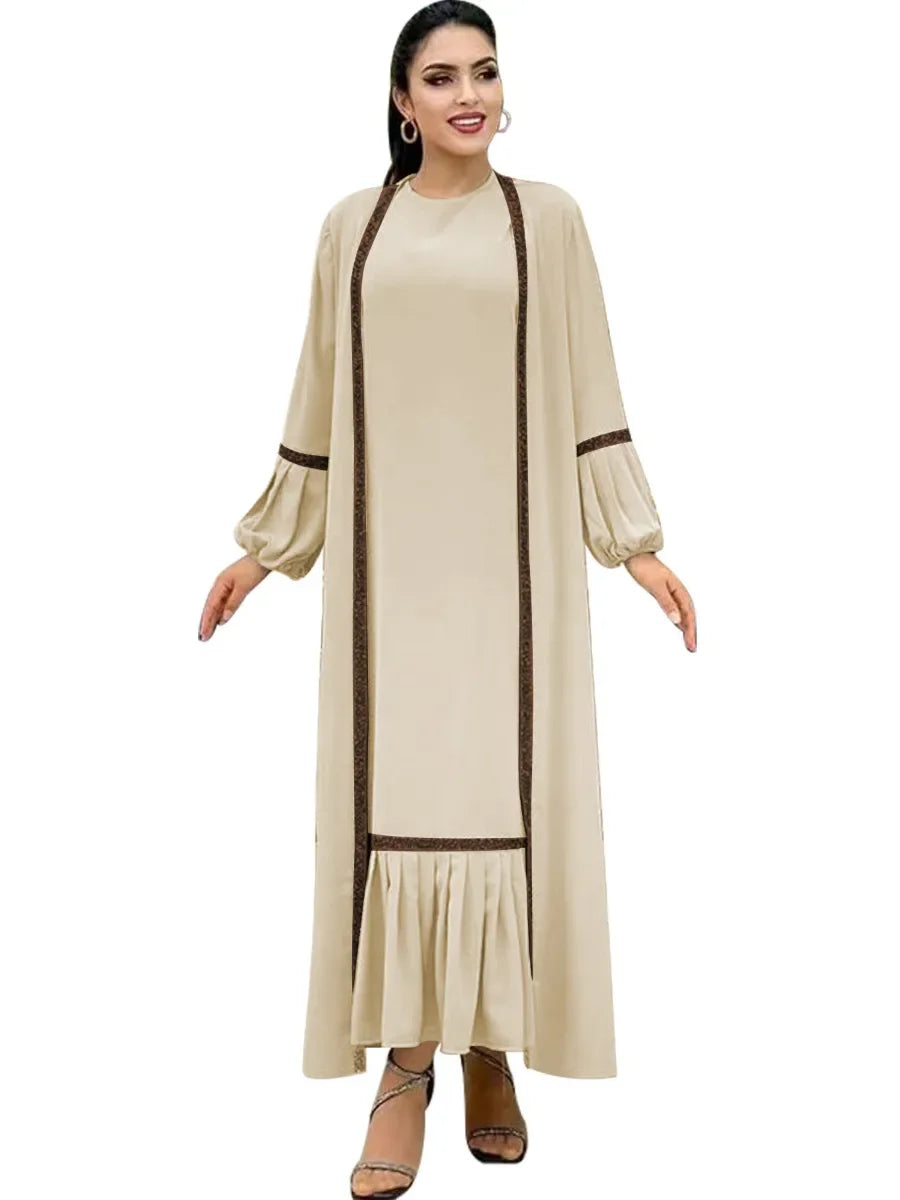 Saviig Eid Lantern Sleeve Maxi Abaya Dress Set