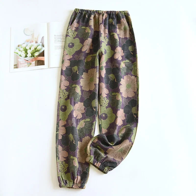 Saviig Cotton Crepe Leaf Print Pajama Pants