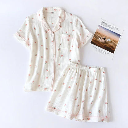 Saviig 2025 Summer Short-sleeve Pajama Set in 100% Cotton Crepe Fabric