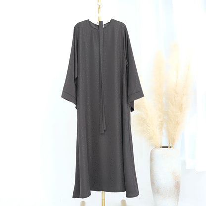 Saviig 3D Jacquard Muslim Abaya Dress for Women, O Neck Wide Sleeves