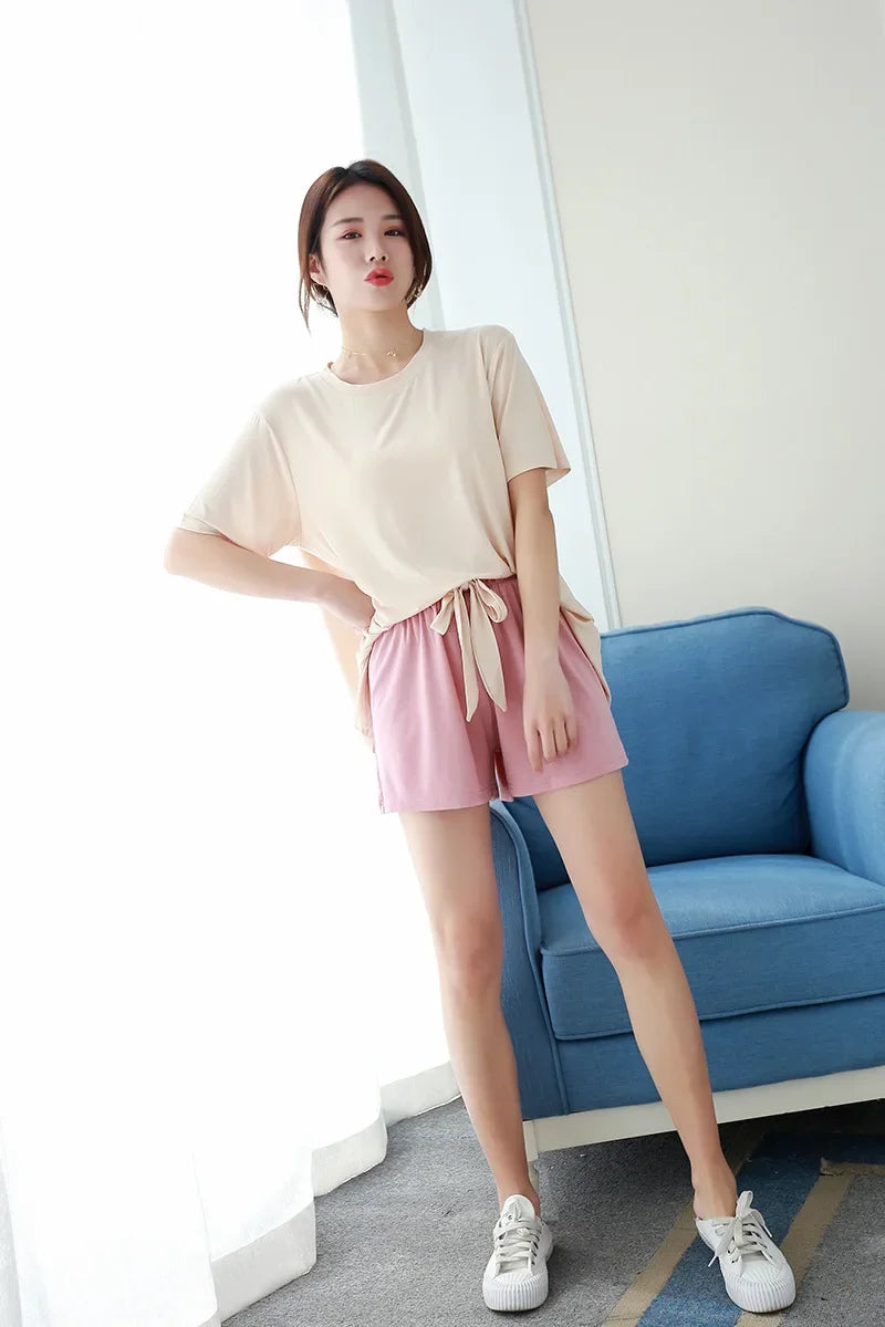 Saviig Modal Short Sleeve Pajama Set for Women, Loose Fit Home Loungewear