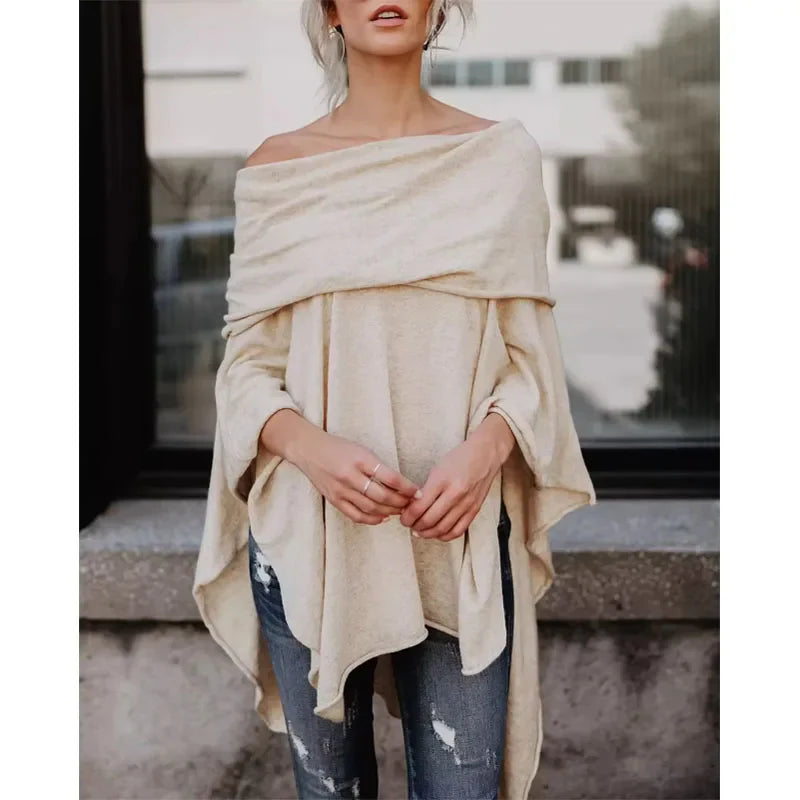 Saviig Off Shoulder Top: Irregular Hem Loose Fit Spring/Autumn Shirt