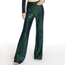 Saviig Sequin High Waisted Flare Pants Night Out Club Bell Bottom Trousers