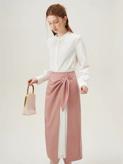Saviig Blue Modal Collar Blouse: Spring 2024 Fashion Stand Collar Office Shirt