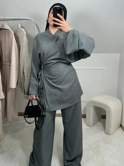 Saviig Eid Abaya Set: Plain 2-Piece Modest Muslim Set for Women