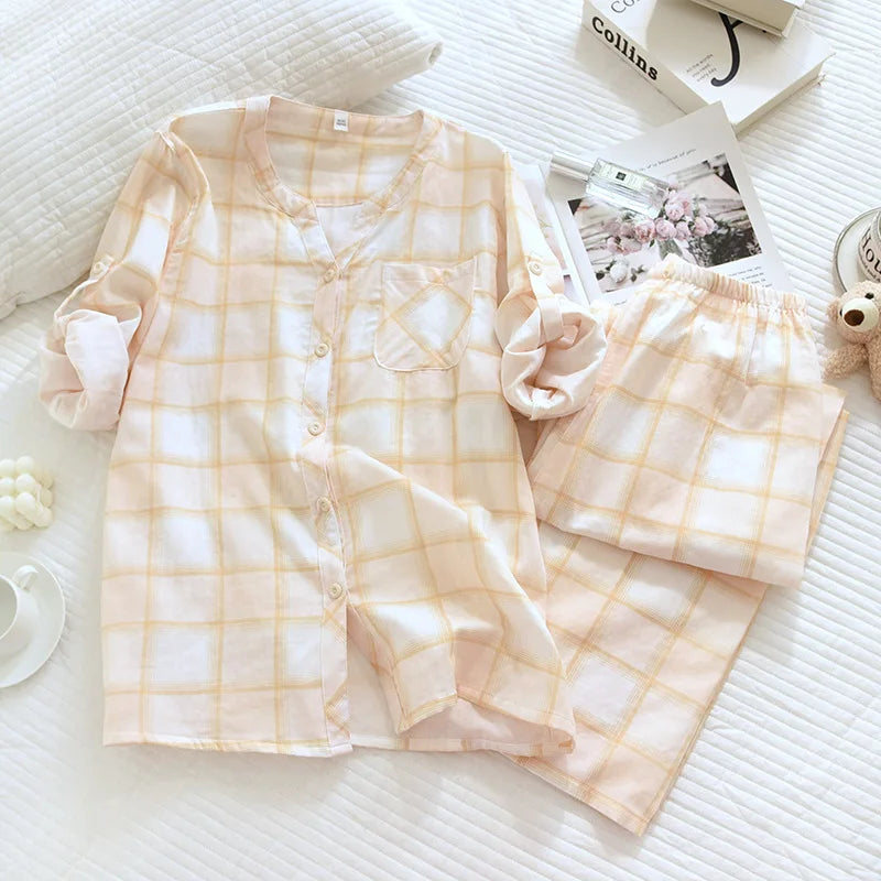 Saviig 2025 Spring/Summer Women's Cotton Gauze Pajama Set
