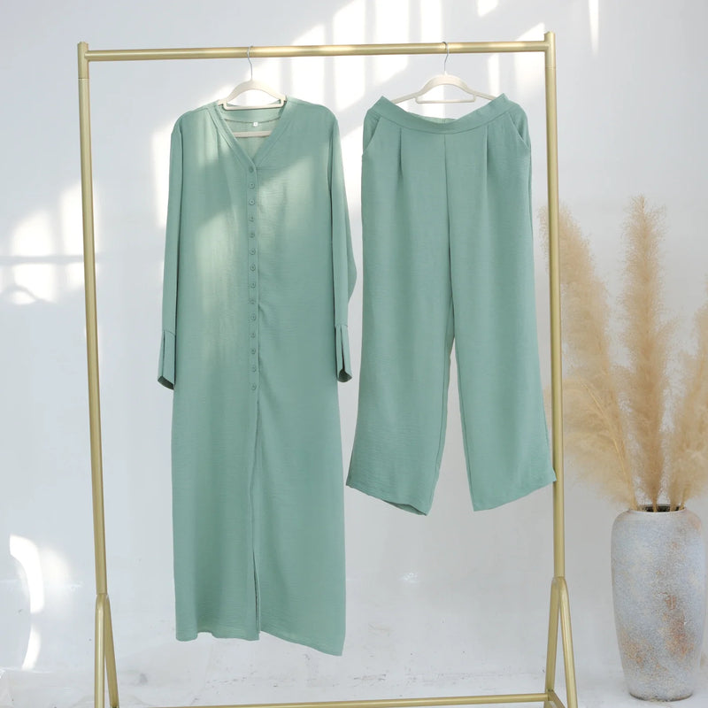 Saviig 2-Piece Hijabi Set: Kimono Abaya with Pants - Ramadan Collection