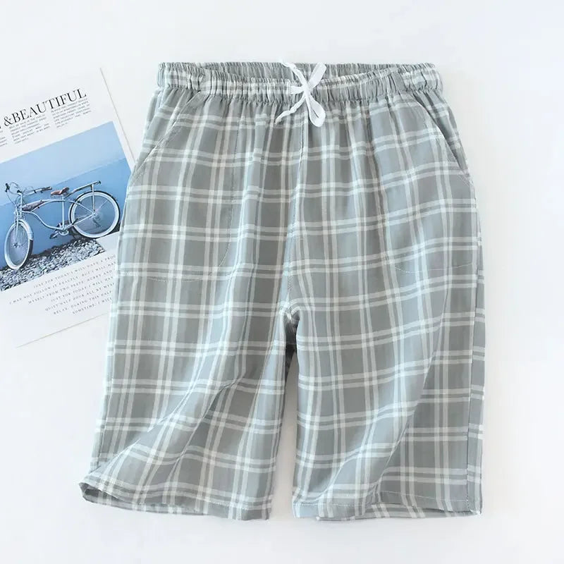 Saviig Plaid Cotton Gauze Sleep Pants for Couples