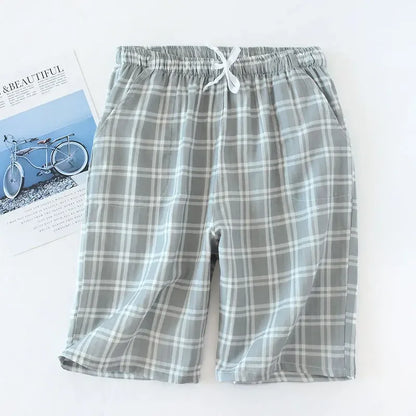 Saviig Plaid Cotton Gauze Sleep Pants for Couples