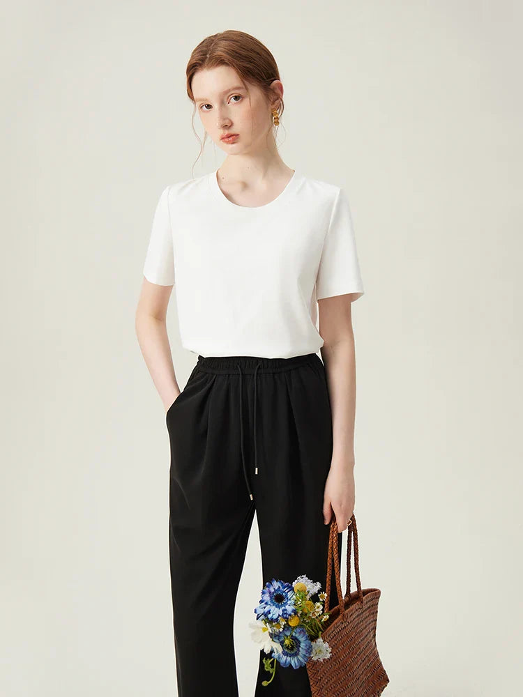 Saviig White Slim Short-sleeve T-shirt: All-match Spring Summer Top