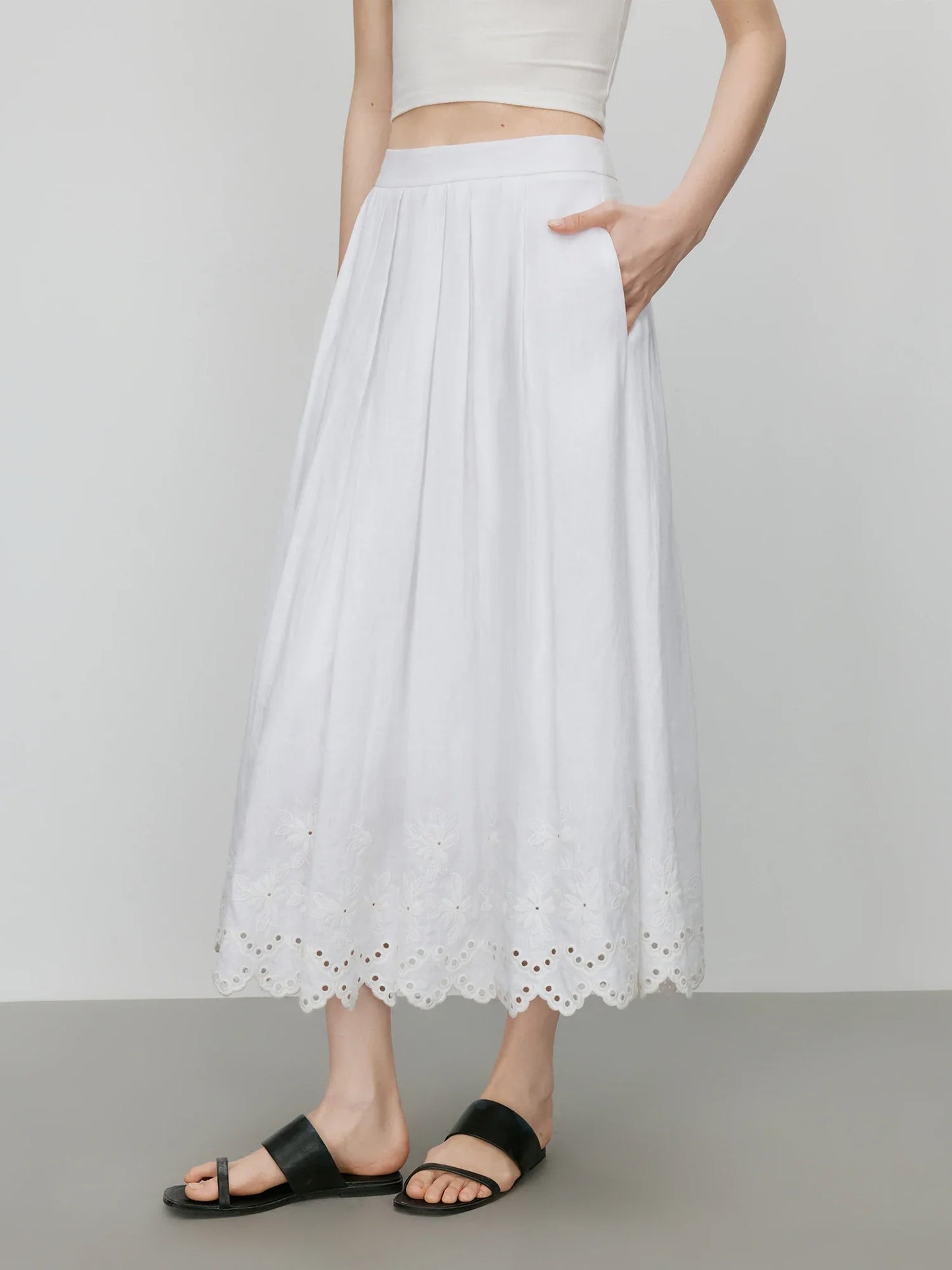 Saviig Linen Lace Casual Set: 2025 SS Minimalist Style All-match Shirt Skirt