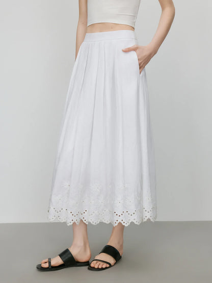 Saviig Linen Lace Casual Set: 2025 SS Minimalist Style All-match Shirt Skirt