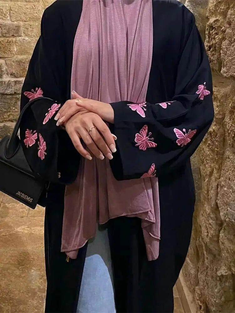 Saviig Butterfly Moon Heart Modest Kimono Abaya for Women
