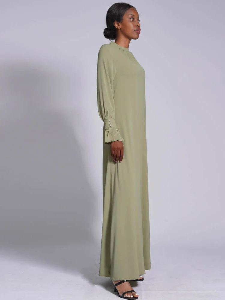 Saviig Muslim Women's High Neck Abaya Maxi Dress