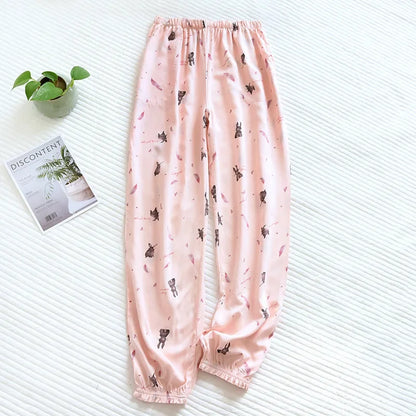 Saviig Floral Viscose Pajama Pants: Comfortable Loose Fit Home Trousers