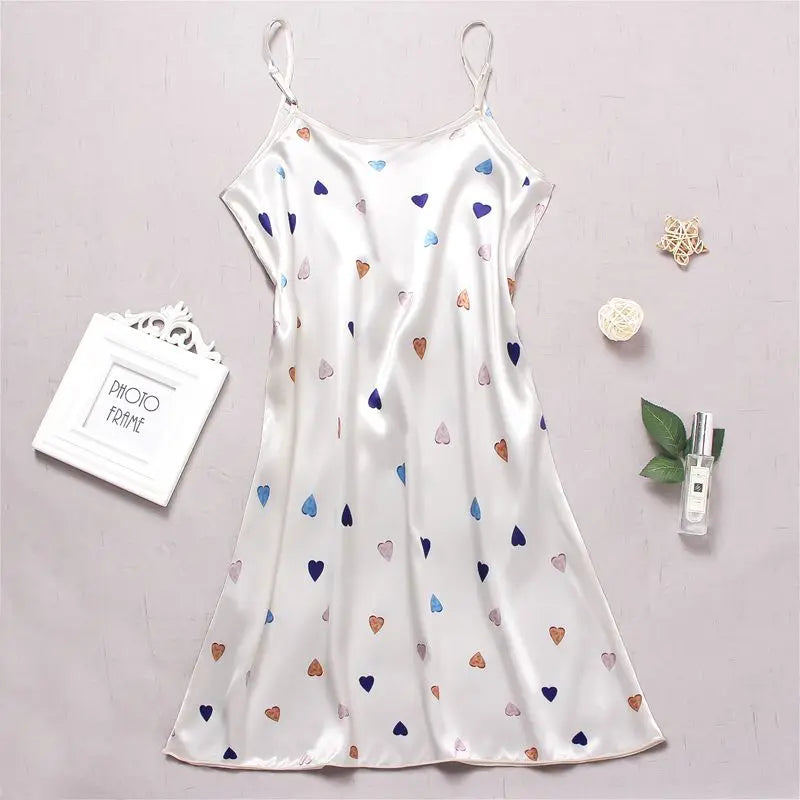 Saviig Floral Print Silk Nightdress Women's Sexy Lingerie