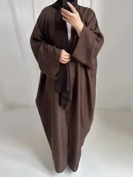 Saviig Batwing Kimono Abaya Dubai Dress for Women - Cotton Linen Muslim Caftan