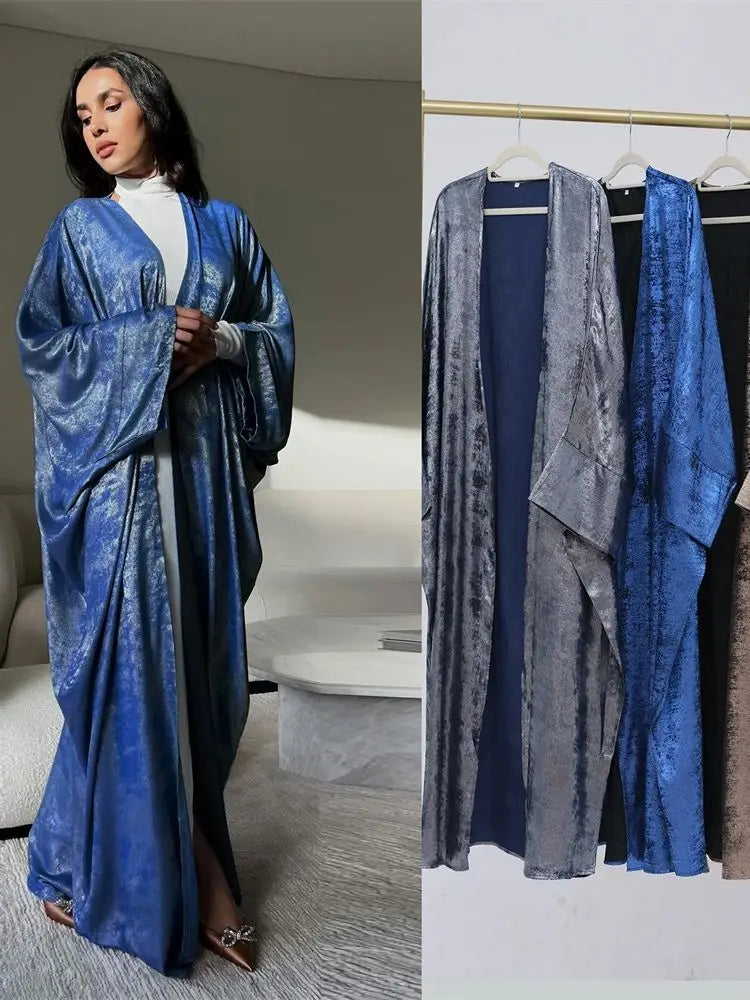Saviig Ramadan Eid Luxury Satin Kimono Abaya for Women