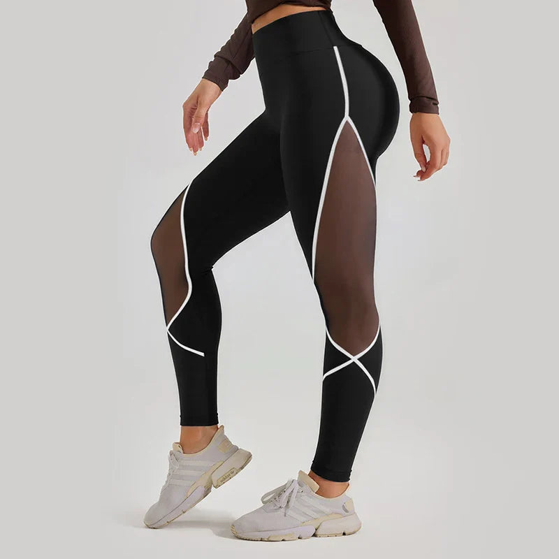 Saviig Color Block Mesh High Waisted Gym Leggings for Women