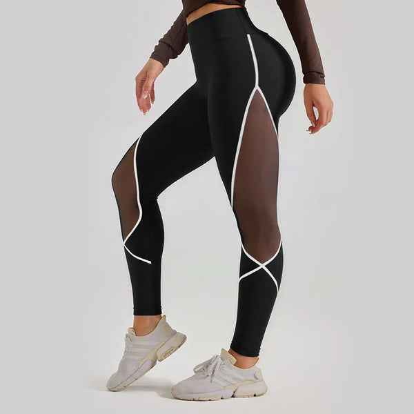 Saviig Color Block Mesh High Waisted Gym Leggings for Women