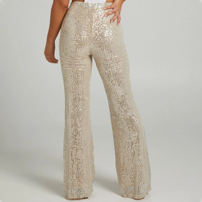 Saviig Sequin High Waisted Flare Pants Night Out Club Bell Bottom Trousers