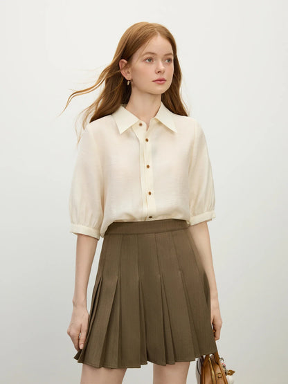 Saviig 2025 Summer Asymmetric Pleated Shirt for Women