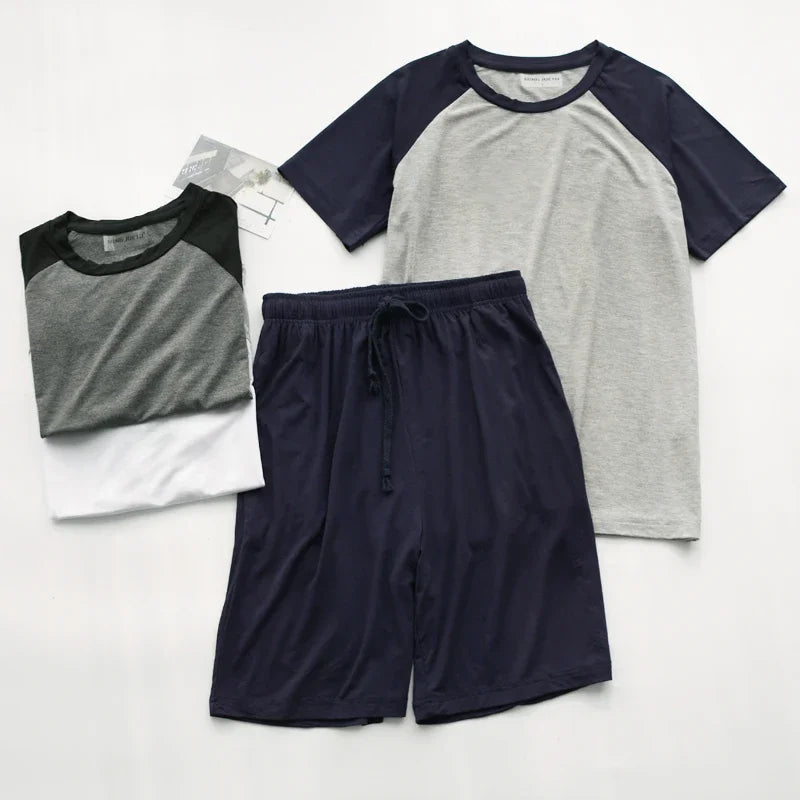 Saviig Men's Summer Pajama Set: Thin Short Sleeve Shorts, Versatile for Sports and Home