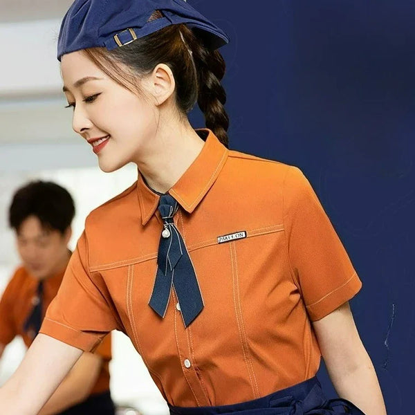 Saviig Elegant Waitstaff Shirt with Pockets for Cafe & Restaurant