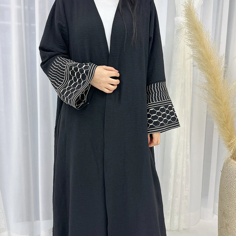 Saviig Eid Embroidered Kimono Cardigan Abaya for Muslim Women