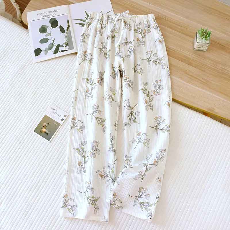Saviig Floral Love Printed Cotton Crepe Sleeper Pants for Women