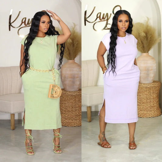 Saviig Summer 2025 Solid Color Slit Dress Casual Fashion Modern Chic TrendyCasual Summer Dress