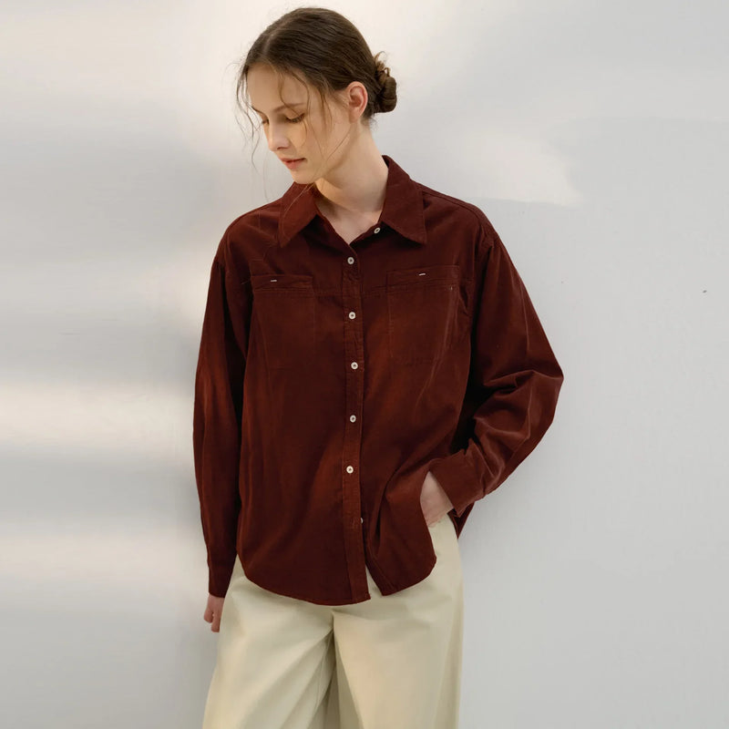 Saviig Corduroy Lapel Shirt - 2024 Fall New Single-Breasted Casual Long Sleeve