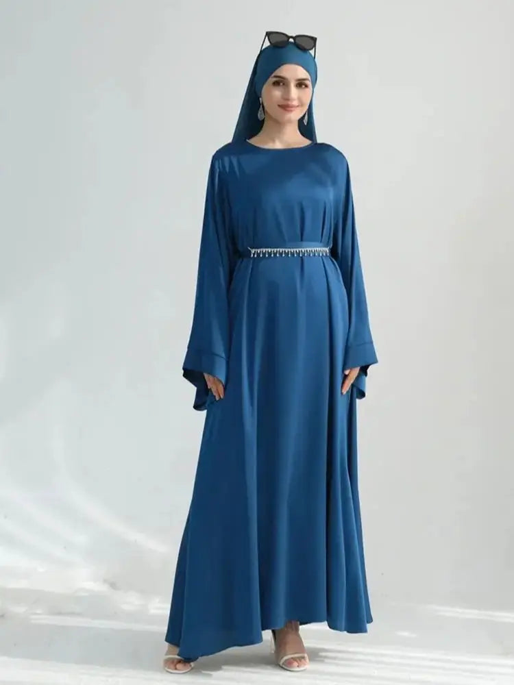 Saviig Ramadan Eid Satin Abaya Set for Women - Luxury Dubai Chain Hijab Dress