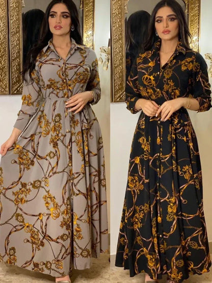Saviig Ramadan Print Abaya Dress for Women, Elegant Islamic Kaftan Vestidos