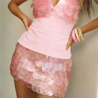 Saviig Sequins Bodycon Mini Skirt: Y2K Punk Hip Clubwear