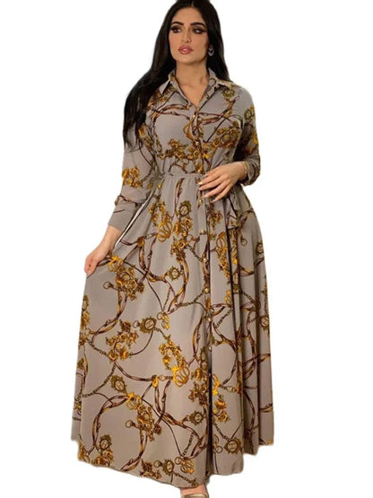 Saviig Ramadan Print Abaya Dress for Women, Elegant Islamic Kaftan Vestidos