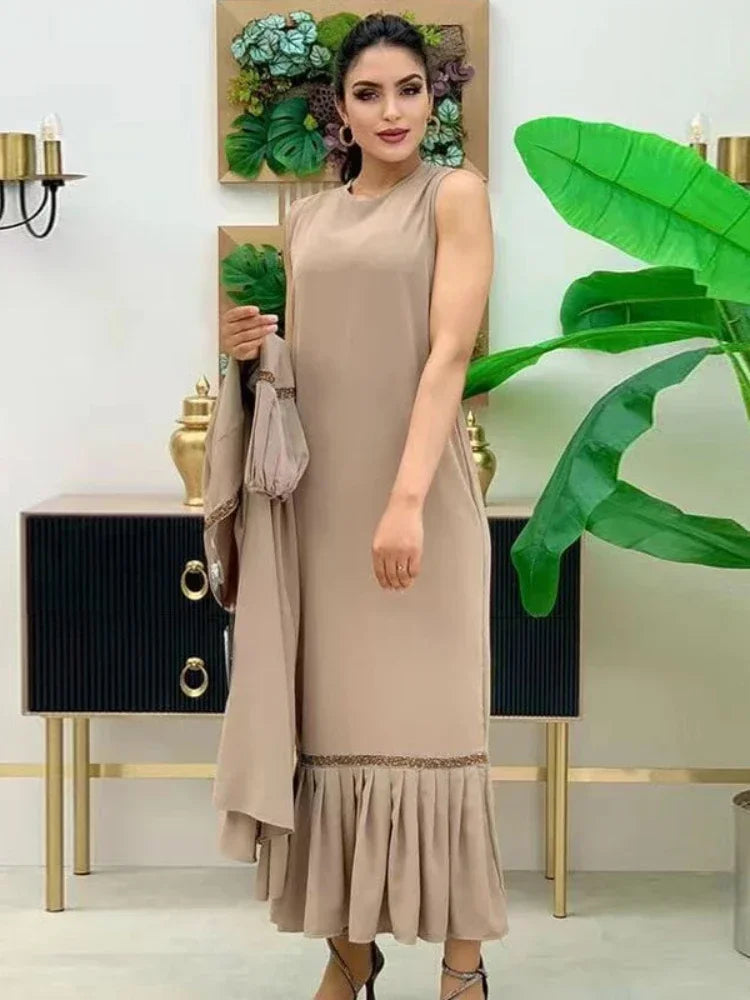 Saviig Eid Lantern Sleeve Maxi Abaya Dress Set