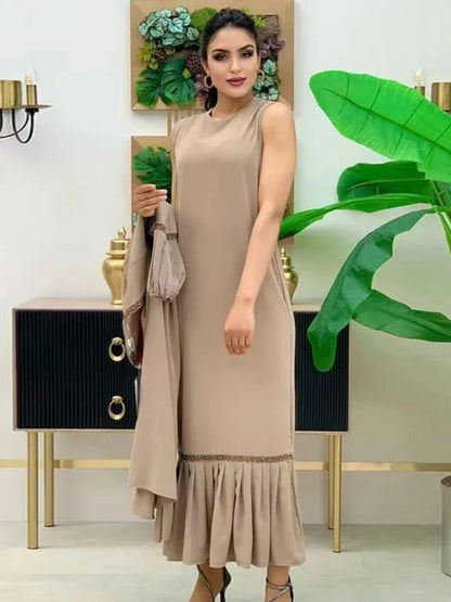 Saviig Eid Lantern Sleeve Maxi Abaya Dress Set