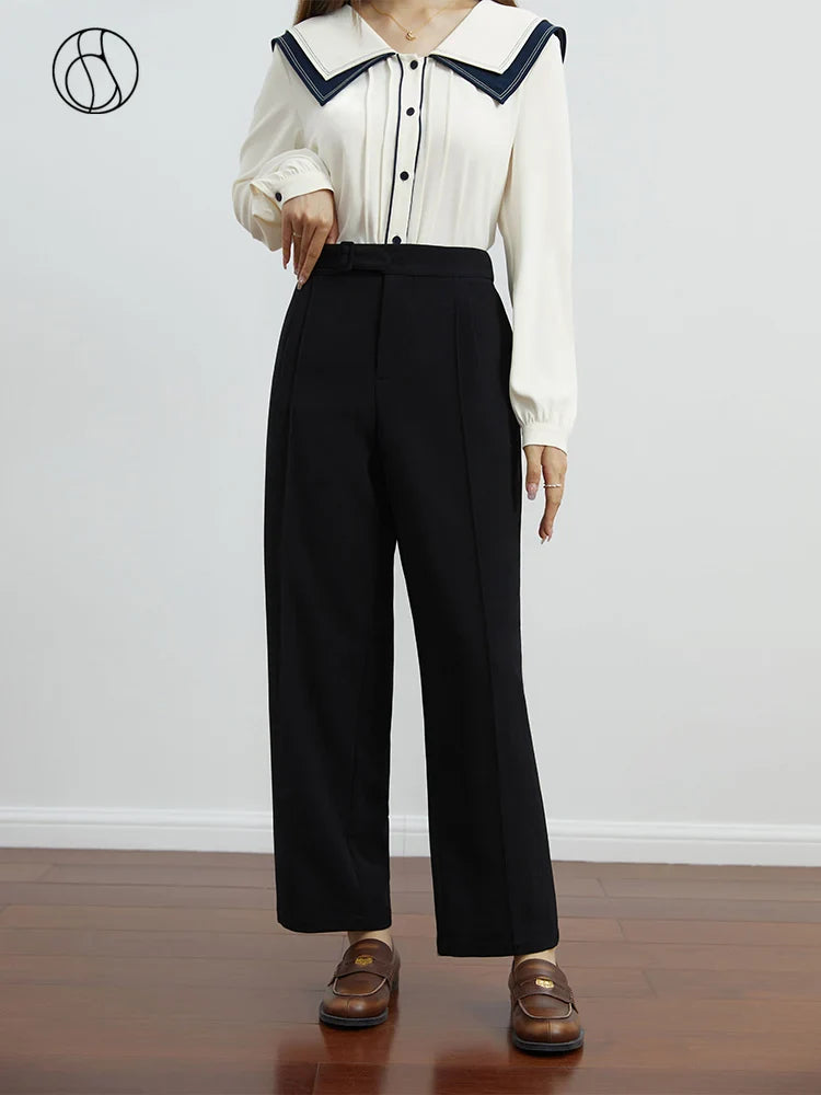 Saviig High Waist Belted Pants for Women - Stylish Straight Trousers