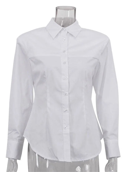 Saviig White Casual Lapel Shirt with Long Sleeve for Women in 2025