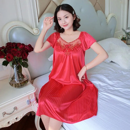 Saviig Ice Silk Nightgown: Short Sleeve Sexy Sleepwear & Lounge Pyjama