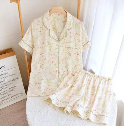 Saviig Summer Pajama Set: Viscose Short-Sleeve Top & Cotton Shorts