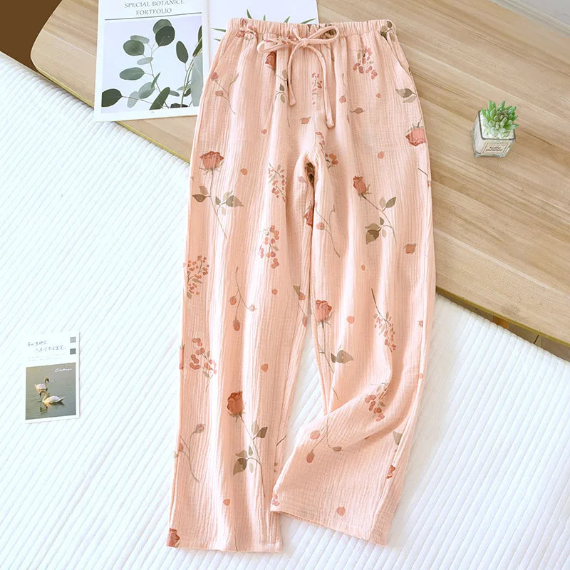 Saviig Floral Love Printed Cotton Crepe Sleeper Pants for Women